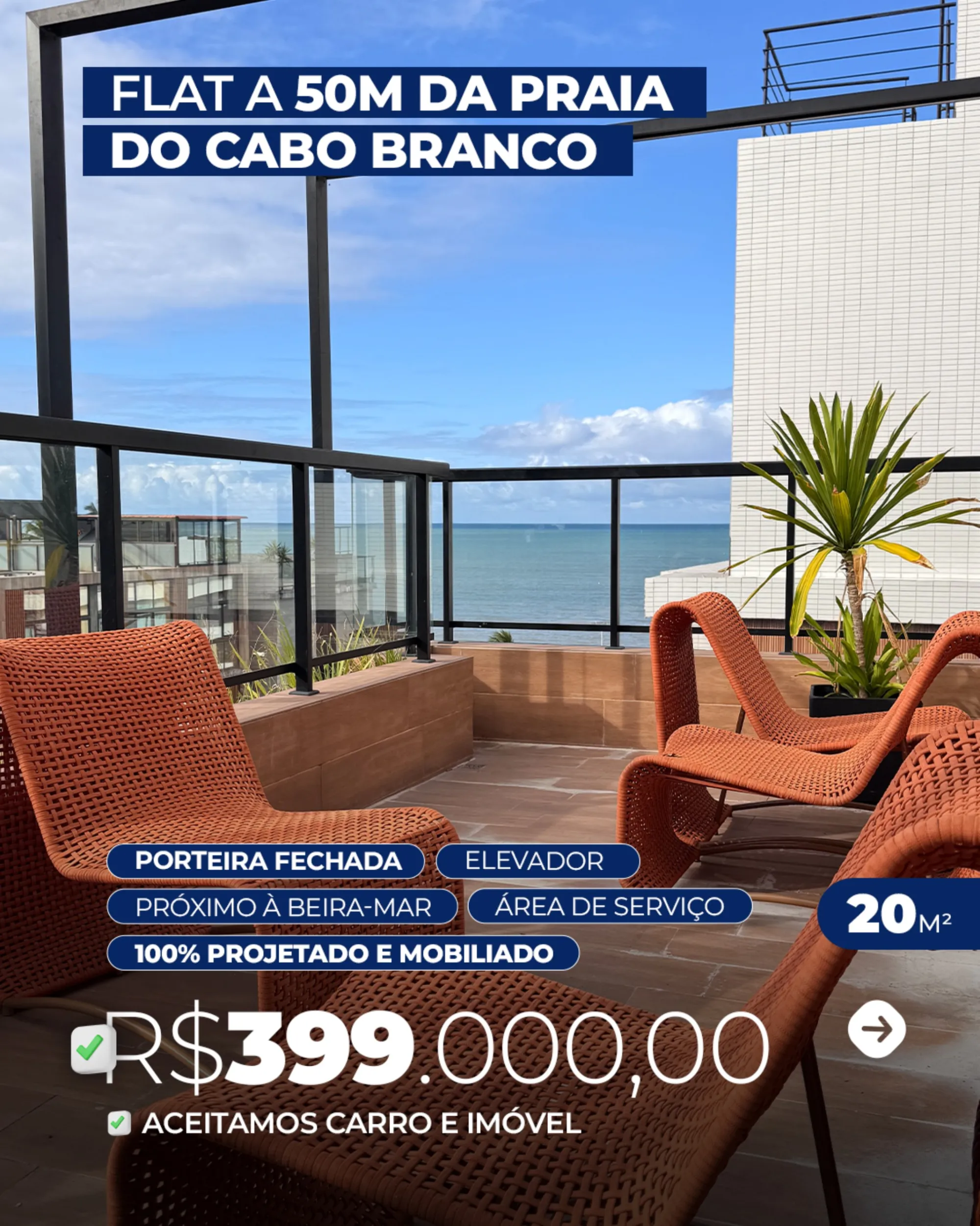 FLAT MOBILIADO À VENDA NO CABO BRANCO – JOÃO PESSOA/PB